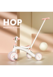 Детский беговел - велосипед трехколесный каталка с ручкой 4 в 1 HOP Mini бежевый/розовый